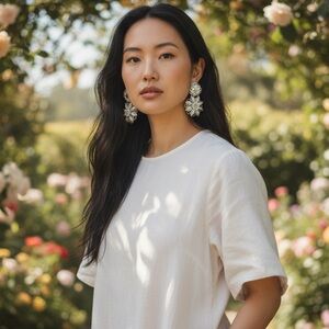 CAROLEE Silver -Crystal Floral Drop Earrings NWOB